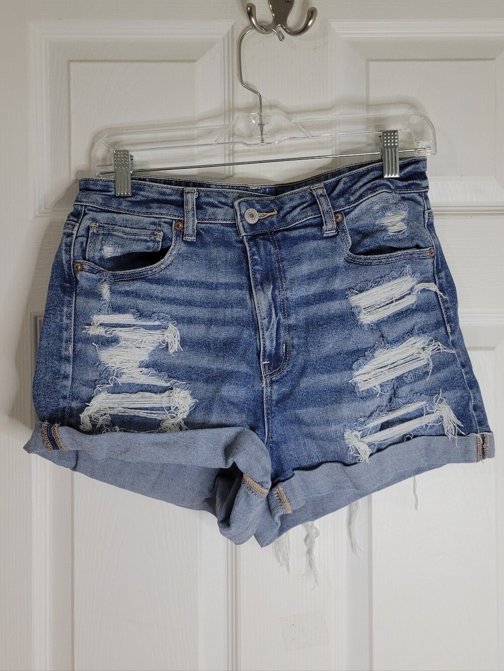 American Eagle  Outfitters Distressed Rolled Hem Denim Shorts - Blue Women SZ 10